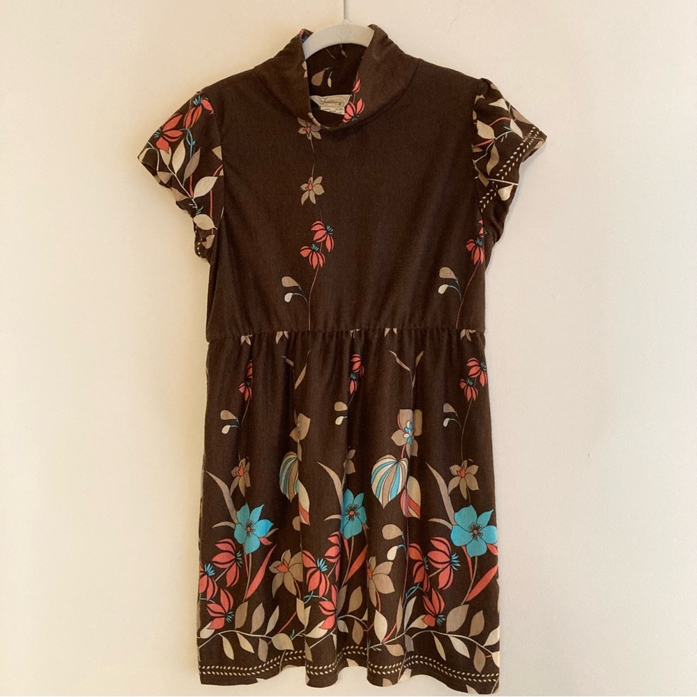 Y2K Speechless Brown Floral Mock Neck Babydoll/Empire Waist Tunic Jr's Large